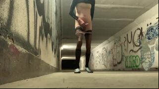 Transvestite Fucks Herself in an Underground age